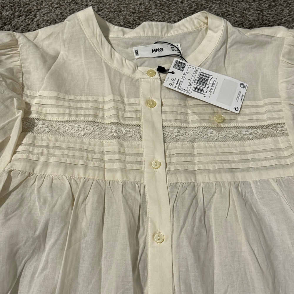 Nwt Mango Mng Size 4 Sml Boho Cream Blouse Puff S… - image 4